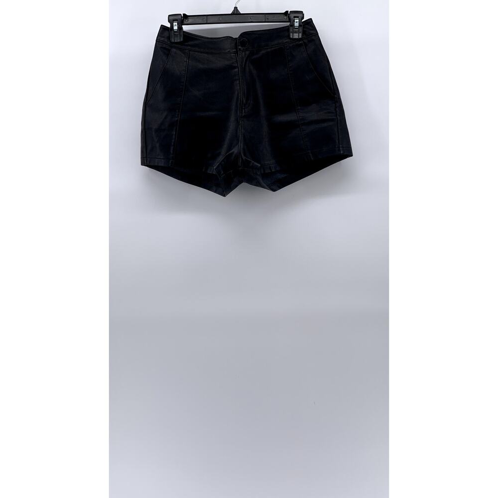 On Fleek Women's Black Faux Leather High-Rise Shorts Sz S